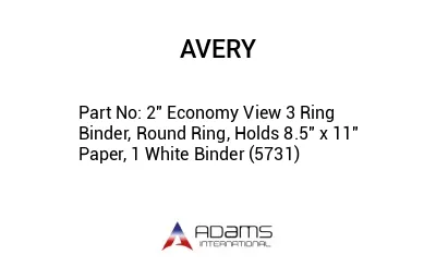 2" Economy View 3 Ring Binder, Round Ring, Holds 8.5" x 11" Paper, 1 White Binder (5731)